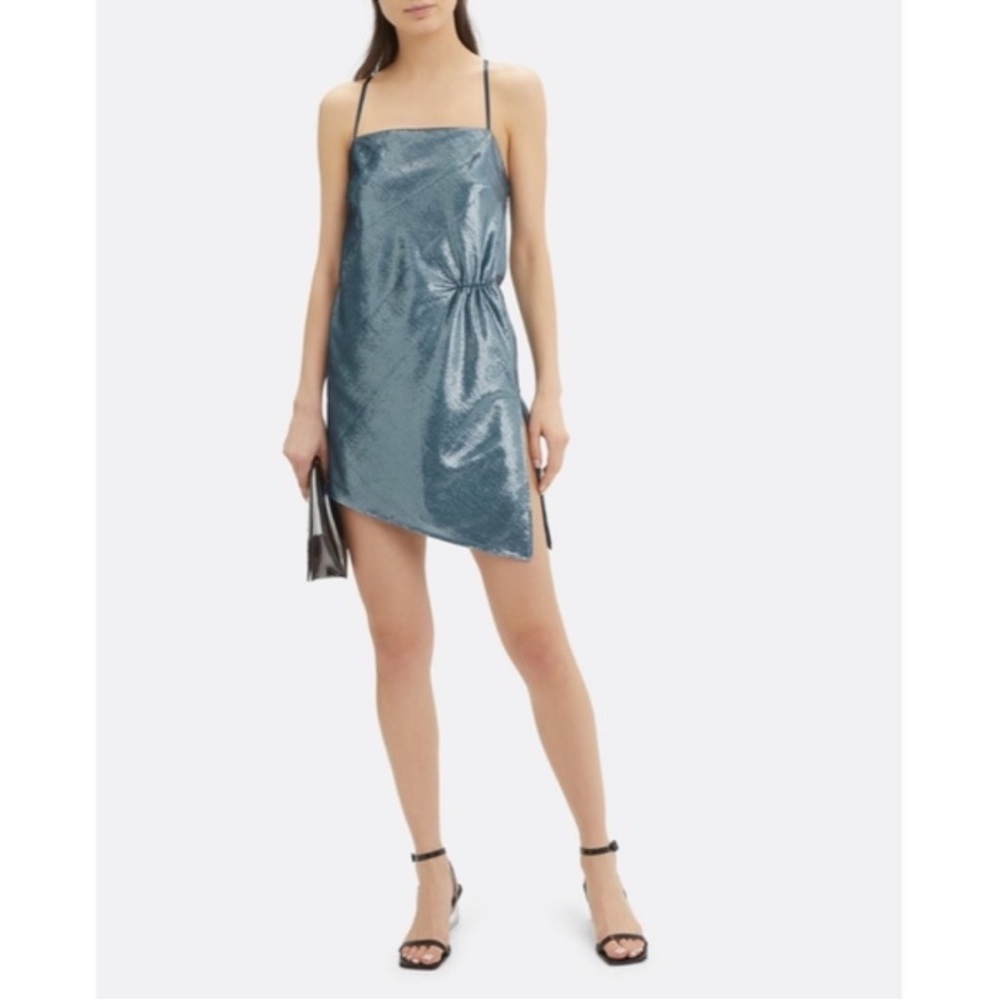 Michelle Mason Mini Shift Tinsel Dress Blue Party